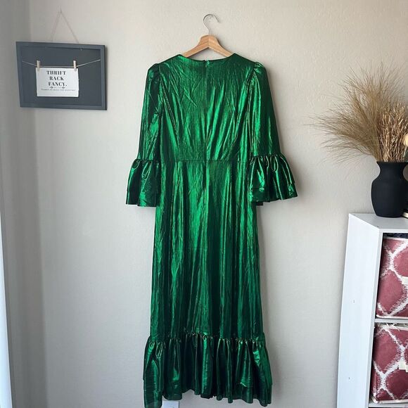 NEW Tuckernuck Dress Emerald Green Lillith Lurex Crinkle Midi Dress Size M‎ - Picture 8 of 10